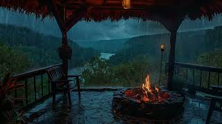 Heavy Rain in the Forest Porch, Bonfire and Thunderstorm Sounds To Helps Reduce stress, Sleep