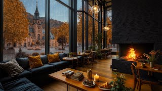 Cozy Autumn Jazz Lounge 🍂 Riverside Fireplace Ambience & Gentle Piano Music for Relaxation and Focus