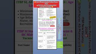 ITBP Staff Nurse & Pharmacist New vacancy 2024 #itbp #shorts #viral #education #ytshorts #exam