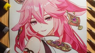 Drawing Yae Miko | Genshin Impact #shorts