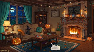 a cozy autumn night 1940s and you're listening to vintage music on a room cottage