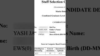 SSC CGL 2021 Pre Scorecard