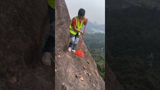 She’s sweeping a huge mountain with no gear #shorts #sweeping #mountain #gear