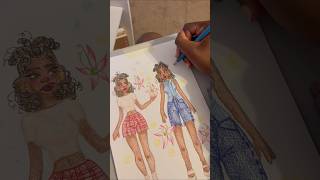 Spring is here 🌷☁️🩵💐 #fashionillustration #characterdesign #prismacolor #coloredpencils