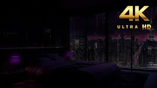 Rain Sounds for Sleep 4K | Night City Ambience in a Luxury NYC Bedroom for SLeep & Relaxation 🌧️🏙️