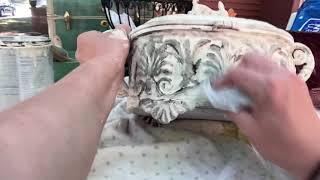 Applying Jolie Black Wax to Complete a repurposed home decor project piece to resell