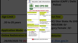 SSC CPO Recruitment 2025 |  New Vacancy 2025 | Education Jobs Information #shorts #job #short