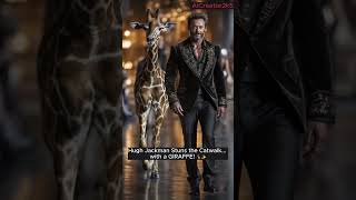 Hugh Jackman Stuns the Catwalk... with a GIRAFFE! 🦒✨#hughjackman #wolverine