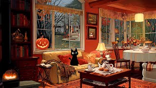 A Cozy Autumn and You’re Listening to Vintage Music on a Halloween Ambience | Crackling Fire 🔥