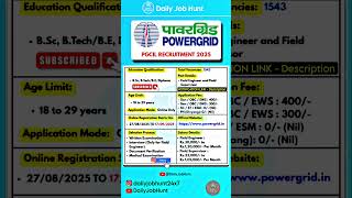 New PGCIL Recruitment 2025 | 1543 Vacancies | New vacancy August 2025 #shorts