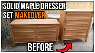 $65 Solid Maple Dresser Set Paintwash Makeover | Furniture Restoration | Amazing Transformation