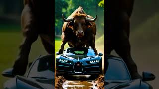 Bugatti collaborasi with bull in rice field!! #bugatti #action  #car #racing #bull