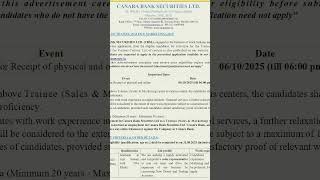 #CanaraBankSecurities #SalesAndMarketingJobs #TraineeOpportunity #JobOpening #BankingCareers