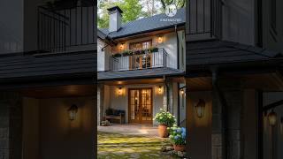 Stunning two-storey modern cottage-style house is nestled within a serene forested environment