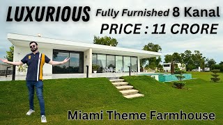 Luxurious 8 Kanal Miami Theme Farmhouse | Fully Furnished with Swimming Pool & Lush Green Lawn