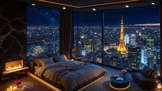 Cozy Apartment in Tokyo with Relaxing Jazz Music - Soft Piano Jazz & Warm Fireplace for Study, Sleep