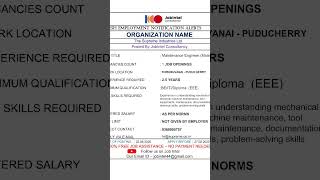 22/08/2025 #jobnews #jobsearch #jobnotification #job #pondicherry #jobseekers #jobalert #vacancy