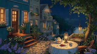 Outside the window in the 1950's calm night with oldies playing in another room