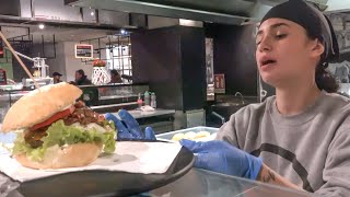 Big Burger of Italian Bio Beef. Street Food of Italy, Turin