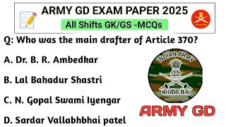 Army GD Exam original paper 2025 | Army GD all shifts GK GS questions | Army Agniveer paper analysis