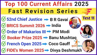Top 100 Important Current Affairs 2025 | Last 8 Months Current Affairs 2025 | Current GK 2025
