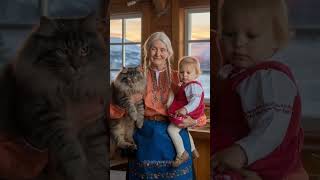 Grandma, baby & a cat: Matching traditional outfits! #familystyle  #traditional #cutebaby #cutecat