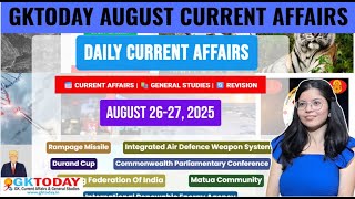 GKToday Current Affairs 🎯 26-27 August, 2025