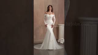 Long Sleeves Vintage Mermaid Wedding Dress Women Bridal Gown #mermaidweddingdress