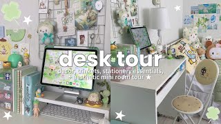 desk tour 🍈🫐// pinterest inspired, trinkets, stationery essentials, + aesthetic mini room tour