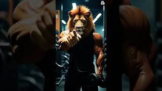 the lion king 👑👑#GymLion #BeastModeOn #AnimalStrength #MuscularLion #LionWorkout #DumbbellBeas