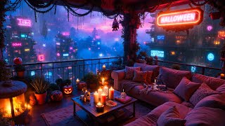 Cozy Fall Lofi in a Halloween Balcony 🍂 | Chill Lofi Beats for Autumn Vibes 🎃 Lofi Rain Playlist