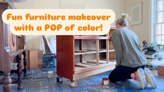Fun thrifted furniture makeover using a POP of color! ♥️🧡♥️🧡