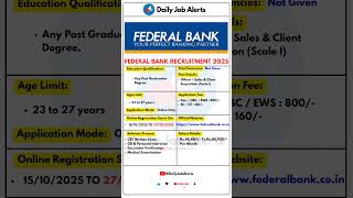 Federal Bank Recruitment 2025 | New Vacancy 2025 | Daily Job Alerts #shorts