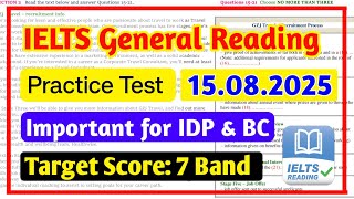 IELTS Reading Practice Test 2025 With Answers| 15.08.2025 | IELTS General Reading Practice Test 