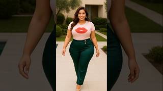 "Lip print tee & chic greens—playful glam vibes! #FashionFun #shorts"