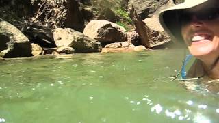 Zion Narrows - Jen entering a pool of water