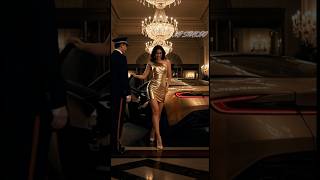 Golden Dress Beauty and Supercar’s Glowing Moment #monaco #Billionaire #Ferrari #Supercar #Luxury