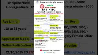 RRB NTPC Recruitment 2025 | New Vacancy 2025 | Education Jobs Information #shorts
