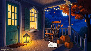 1930s oldies playing in another room on an autumn evening porch for unwind (autumn crickets)