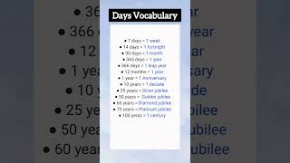 DAYS VOCABULARY #easyenglisheveryday #viralshort #bestenglishchannel #englishtourduspeakingcourse