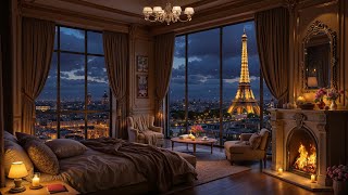 Evening Elegance in Paris with Jazz Music - Smooth Piano Jazz and Soft Crackling Fireplace for Sleep