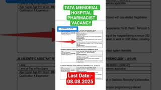 Tata Memorial Hospital Pharmacist vacancy #pharmacistvacancy2025