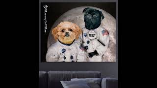 Custom Two Astronauts Pet Portrait, Astronaut Dog Canvas, Funny Pet Gift | Stunninggift4u.com